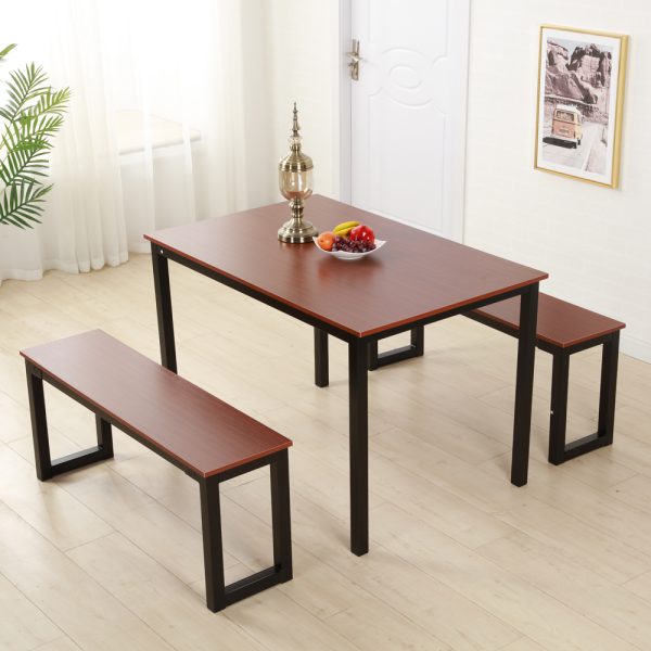 (112 x 30 x 46)cm Simplistic Iron Frame Dining Table Set Teak Color