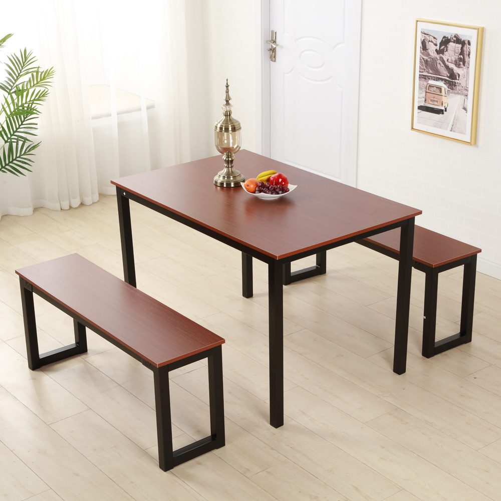 112-x-30-x-46-cm-Simplistic-Iron-Frame-Dining-Table-Set-Teak-Color