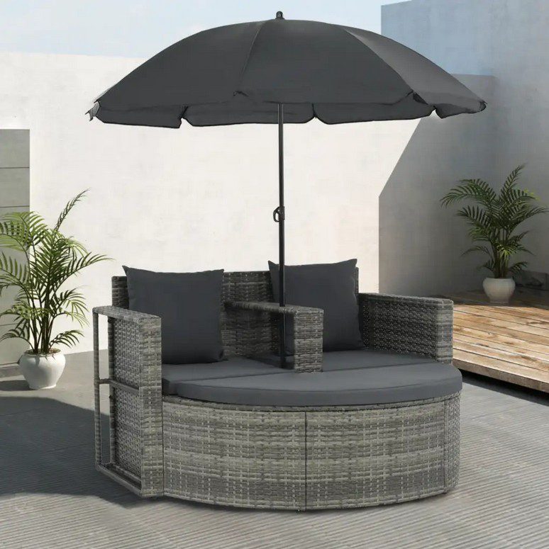 2-Seater-Outdoor-Garden-Sofa-Rattan-with-Cushions-Removable-Washable-and-Footrest-Sunshade-Umbrella-Combines-Gray