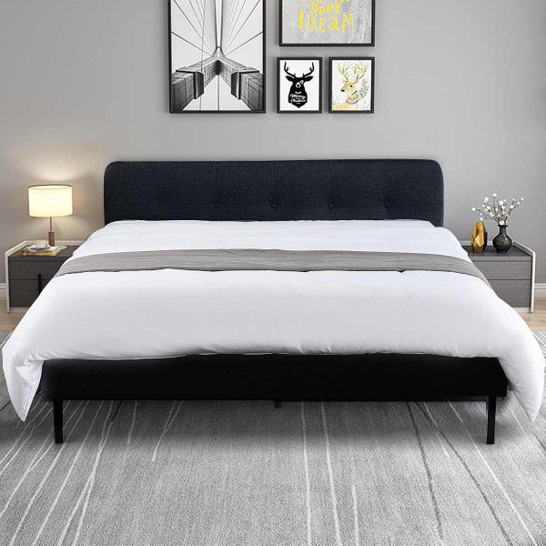 80x60x34 inch Queen Size Bed Frame Upholstered Platform Bed Panel Bed with Headboard