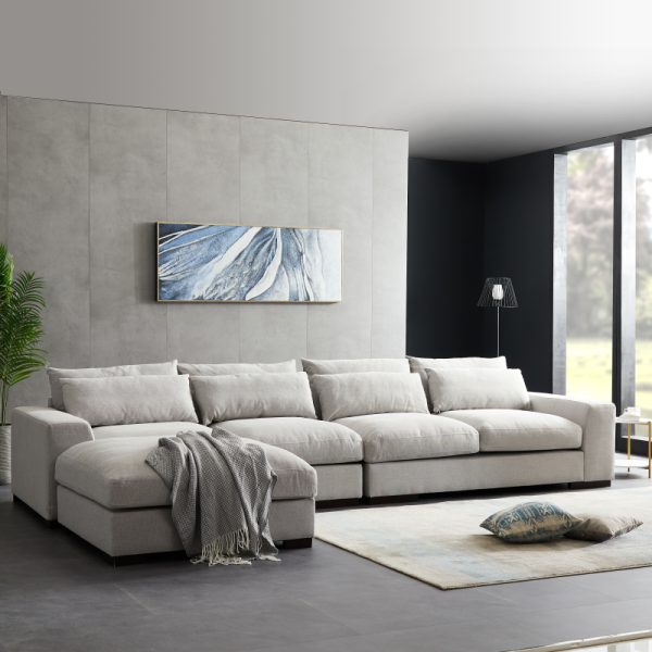 L Shape Sofa Linen Fabric Sectional Sofa Living Room Furniture Sets Mid-century Modern Design