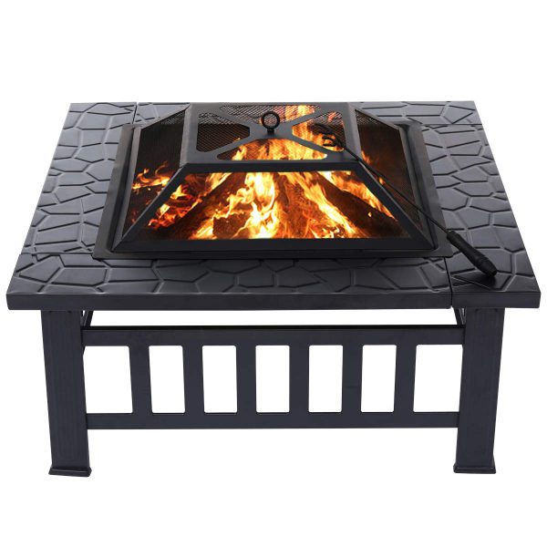 Fire Pit BBQ Square Table Backyard Patio Garden Stove Wood Burning Fireplace